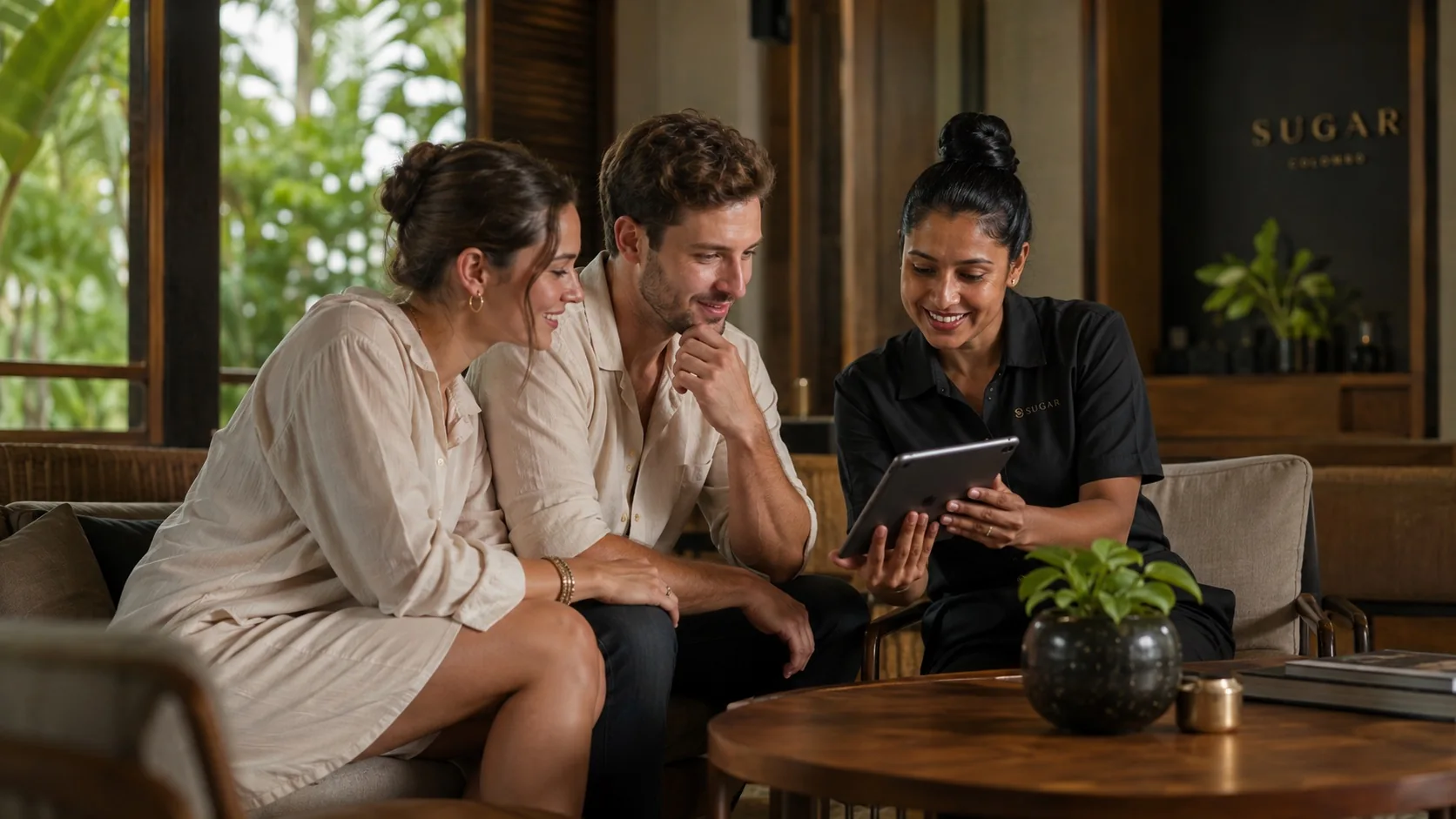 Concept image of a host helping guests choose their stay