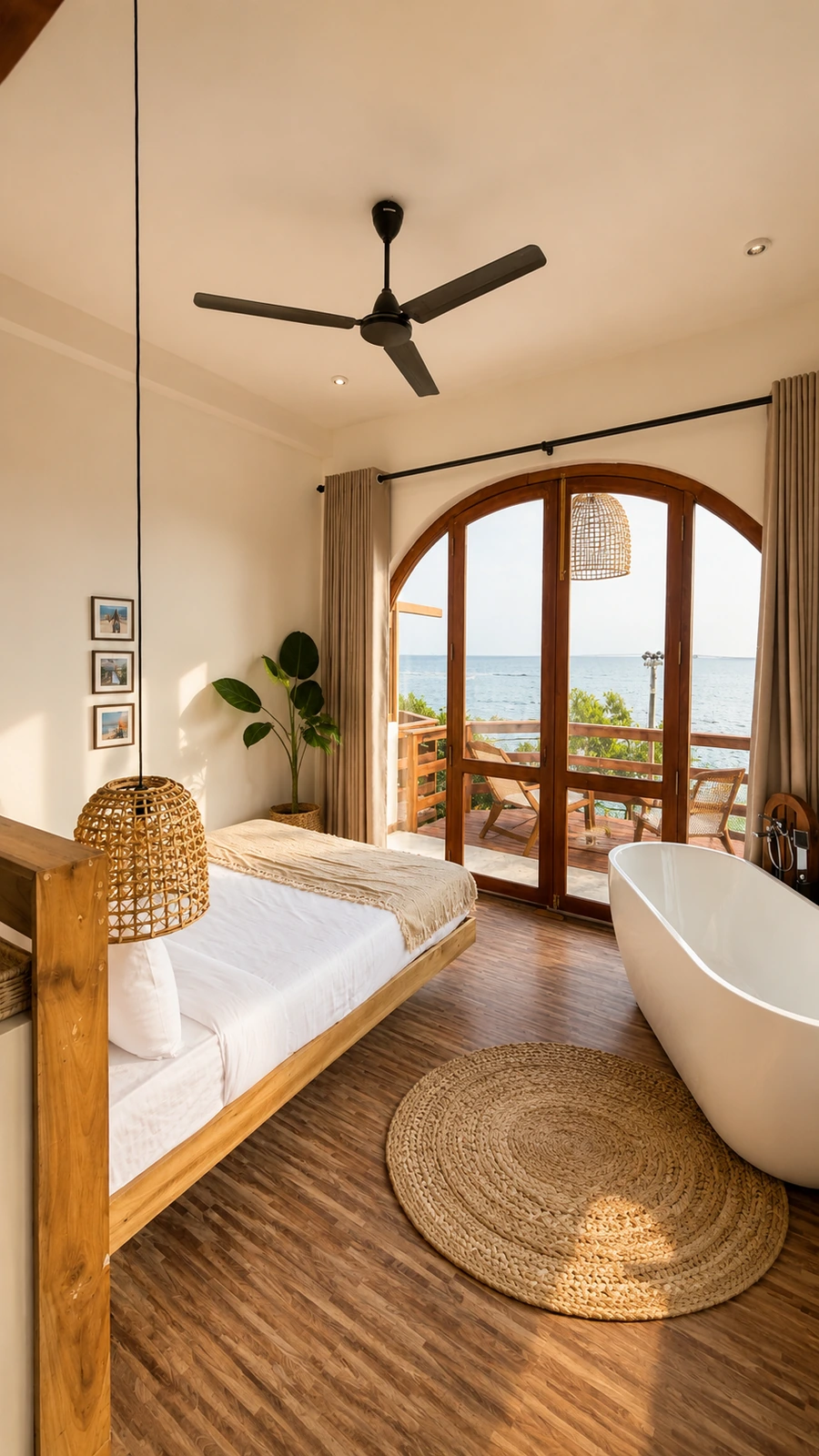 Ocean Bliss Weligama suite with timber details and an ocean view