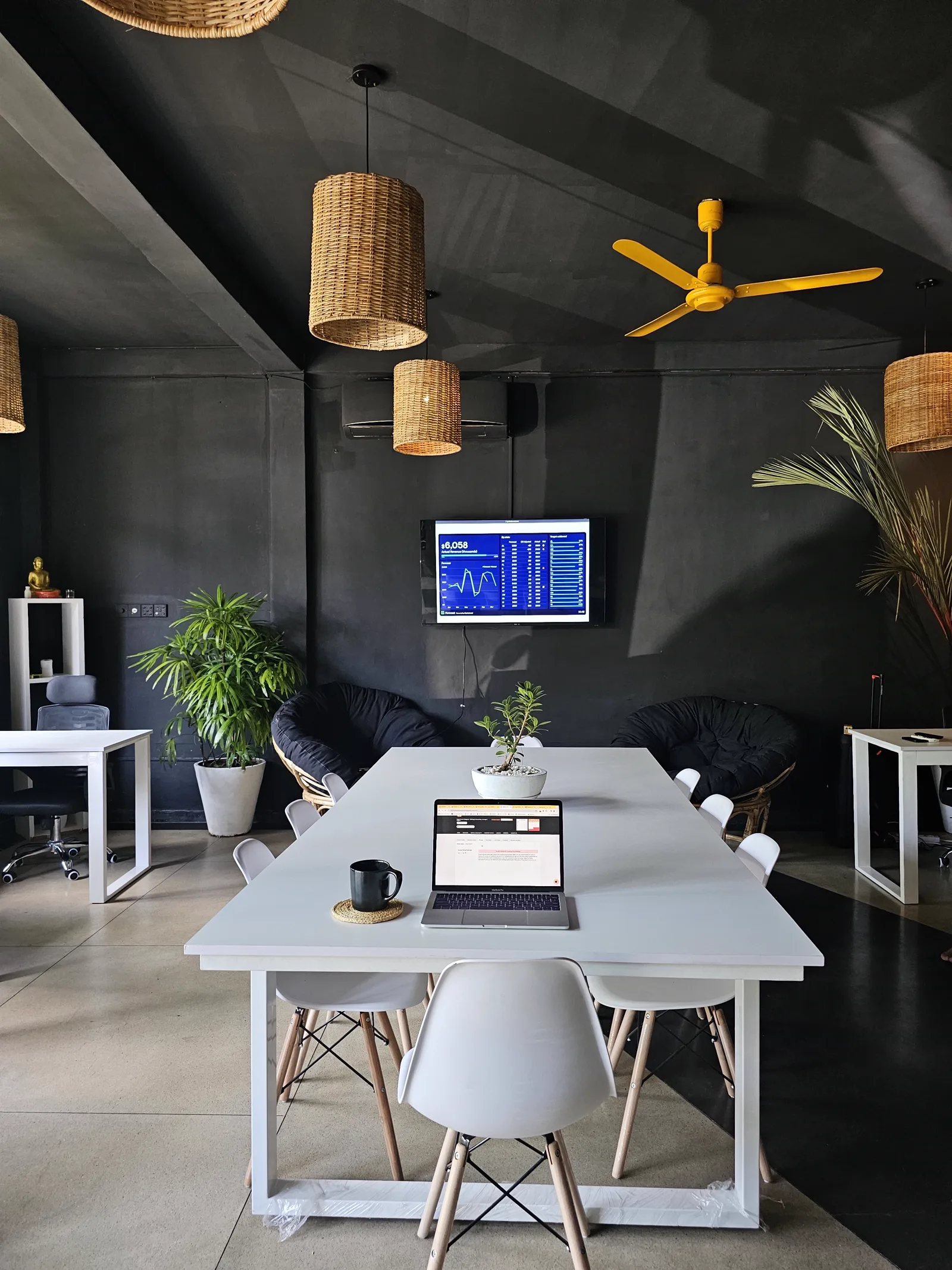 A guest working in the Sugar Hostel coworking café